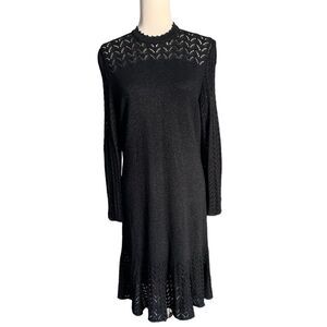 Vintage Antonella Preve Black Metallic Crochet Knit Midi Dress | Size S